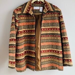 Fall Tone Jacket Terracotta Olive Cream Open Front Beading Alfred Dunner EUC 10